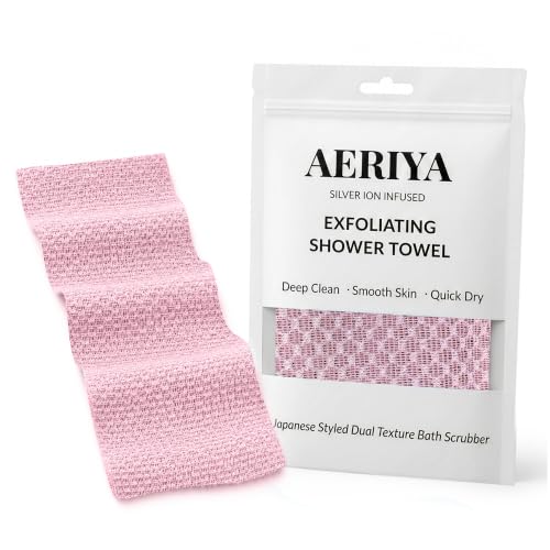 Exfoliating Washcloth – Long Japanese-Style Back Scrubber for Shower, 2-Sided Body Scrub Exfoliating Towel, Quick Dry Bath Cloth for Women, Pink - color: Pink