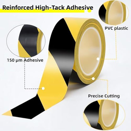 3 Inch x 200FT Black and Yellow Safety Tape, Hazard Tape, Warning Tape, Caution Tape Roll, Floor Marking Tape for Gymnasium, Walls, Floors, Pipes and Equipment in Construction Sites & Hazardous Areas - color: Yellow&Black