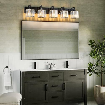 Modern Bathroom Vanity Light 5-Lights Plating Black Vanity Light Crystal Wall Light Bathroom Light Fixtures - color: Plating Black Crooked, size: 5-light