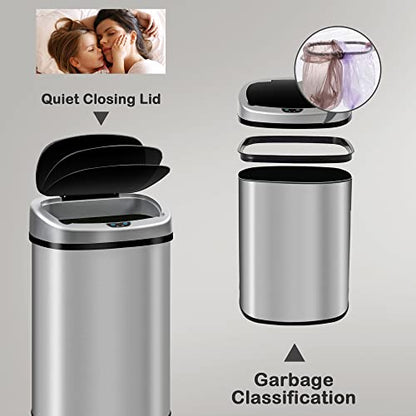 Kitchen Trash Can, 13 Gallon Automatic Gabage Can with Lid and Motion Sensor for Kitchen Home Office Bedroom Bathroom Living Room, Kitchen Garbage Can Touchless Trashcans Stainless Steel Can - color: SILVER
