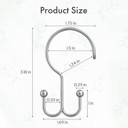 Bathway Shower Curtain Hooks Ring Chrome, 12 Pcs Double Sided Shower Hooks, Rust Proof Metal Shower Hooks for Bathroom, Anti-Drop Shower Rings for Shower Curtain & Liners - color: Chrome, style: Double-layer Shower Hooks