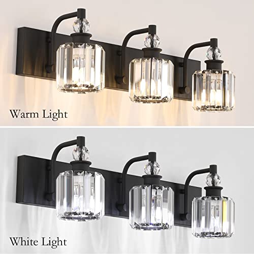 Ralbay Black Crystal Bathroom Lights Fixtures 3 Light Crystal Bathroom Vanity Lights Fixtures Over Mirror Modern Matte Black Bath Wall Lights - color: Black, size: 24 inch