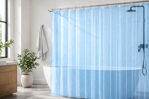 EHZNZIE Clear Blue Shower Curtain Liner 72x72, PEVA Waterproof Bath Curtain, No Chemical Smell, 3 Weighted Magnets, Durable with Rustproof Metal Grommets - color: Clear Blue, size: 72"W x 72"L (Pack of 1)