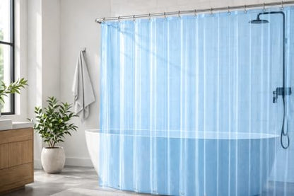 EHZNZIE Clear Blue Shower Curtain Liner 72x72, PEVA Waterproof Bath Curtain, No Chemical Smell, 3 Weighted Magnets, Durable with Rustproof Metal Grommets - color: Clear Blue, size: 72"W x 72"L (Pack of 1)