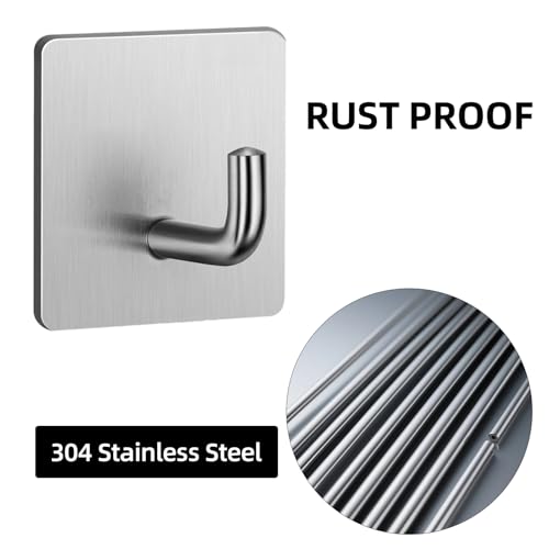 Heavy Duty Adhesive Towel Hooks – 304 Stainless Steel Waterproof Wall Hooks, No Drill, Rustproof Stick-On Hangers for Bathroom & Kitchen – 4 Pack