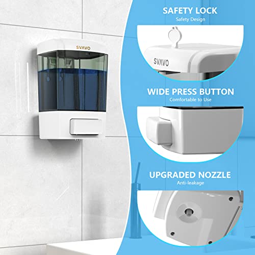 SVAVO Wall Mounted Soap Dispenser Kitchen Bathroom Manual Soap Dispenser Refillable Hand soap Dispenser for Liquid Contianers Shampoo Gel Chamber for Household Commerical 23.7oz (700ml) ABS - color: White&dark Brown