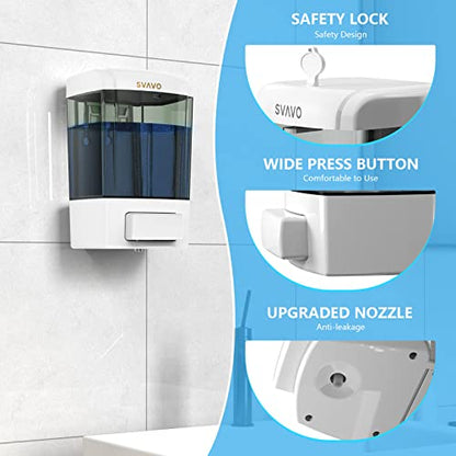 SVAVO Wall Mounted Soap Dispenser Kitchen Bathroom Manual Soap Dispenser Refillable Hand soap Dispenser for Liquid Contianers Shampoo Gel Chamber for Household Commerical 23.7oz (700ml) ABS - color: White&dark Brown
