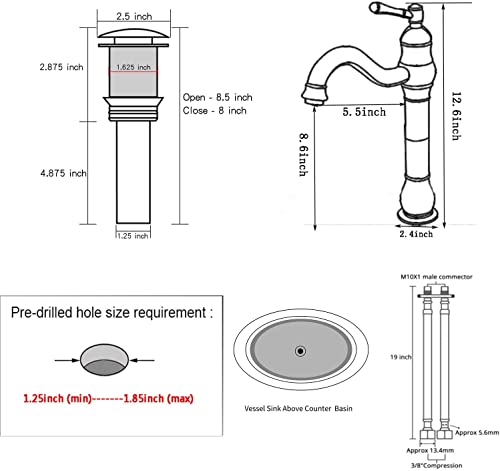 Black Bathroom Faucet GGStudy 360° Swivel Single-Handle One Hole Bathroom Vessel Sink Faucet Matching Pop Up Drain - color: Black, size: Vessel