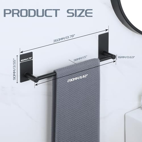 Alise Adhesive Towel Bar 12 Inch Towel Racks for Bathroom SUS 304 Stainless Steel,Bathroom Towel Holder No Drill, Strong Self Adhesive Towel Hanger Wall Mounted,Matte Black - color: Black, size: 12 Inch