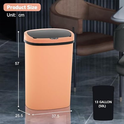 Automatic 13 Gallon Trash Can,Soft Close Large Garbage Can with Lid,Indoor Smart Trashcans for Kitchen,Waterproof Trashcans for Kitchen,Touch-Free Trash Can,Peach Pink - color: Pink, style: 1 piece