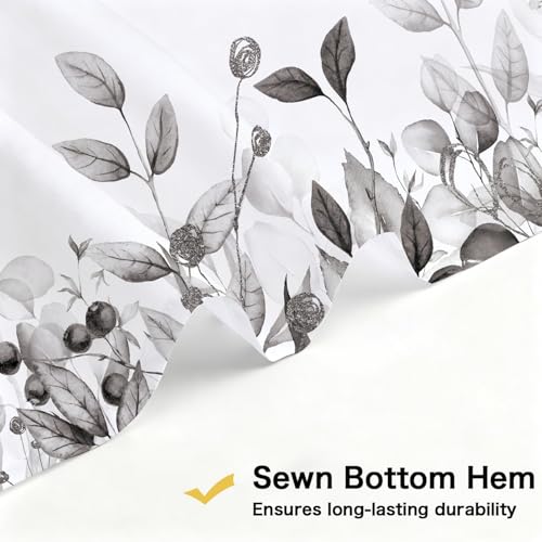 Extra Long Gray Eucalyptus Shower Curtain 72X84 Inch, Black and White Watercolor Plants Leaves Bathroom Curtains, Botanical Foliage Waterproof Fabric Cloth Shower Curtain Set with Hooks - color: Black, size: 72"W x 84"L (Pack of 1)