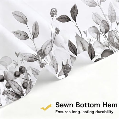 Extra Long Gray Eucalyptus Shower Curtain 72X84 Inch, Black and White Watercolor Plants Leaves Bathroom Curtains, Botanical Foliage Waterproof Fabric Cloth Shower Curtain Set with Hooks - color: Black, size: 72"W x 84"L (Pack of 1)