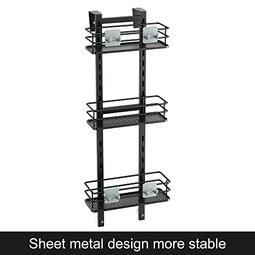 Orimade Adjustable Hanging Over the Shower Door Caddy with Hooks, Bathroom Organizer Shelf Storage Rack,No Drilling Rustproof Basket for Inside Shower, Matt Black 3 Tier