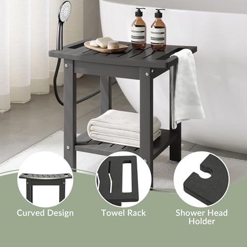 Sage HDPE Poly Plastic Waterproof Bathroom Shower Bench, Gray - color: Grey