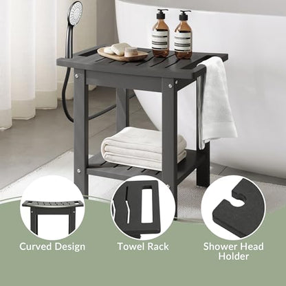 Sage HDPE Poly Plastic Waterproof Bathroom Shower Bench, Gray - color: Grey