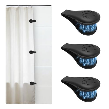 Magnetic Silicone Shower Curtain Clips for Liner 3 Packs (Black) | Self Adhesive, Windproof Splash Holders, Prevent Water Splashing Out, Shower Curtains Keeper, Keep Curtain Closed to Wall - size: 3.3"W x 1.3"L