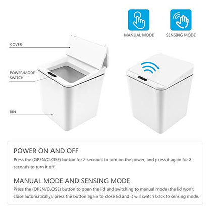 Automatic Small Countertop Trash Can with Lid, 1.5 Gal/6L Toucheless Mini Waste Bin for Office Desk/Bedside Table/Coffee Bar -Batteries, White - style: 6 Liter - 1.5 Gallon