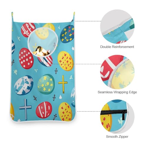 Hanging Laundry Hamper Over the Door with Stainless Steel Hooks Rack Dirty Clothes Wall Mounted Hamper Basket Bag 29.5X20inch Blue Easter Eggs and Nails1 - color: Blue Easter eggs and Nails, size: 20x29.5inx1