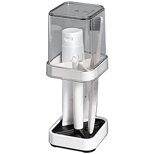 1 Pack Toothbrush Holder Stand with Cover/Cup, 3 Slots Toothbrush Holders for Bathrooms, Compatible with Toothpaste, Conventional Toothbrushes Storage, Razor Comb Multifunctional Storage