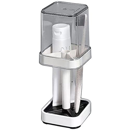1 Pack Toothbrush Holder Stand with Cover/Cup, 3 Slots Toothbrush Holders for Bathrooms, Compatible with Toothpaste, Conventional Toothbrushes Storage, Razor Comb Multifunctional Storage