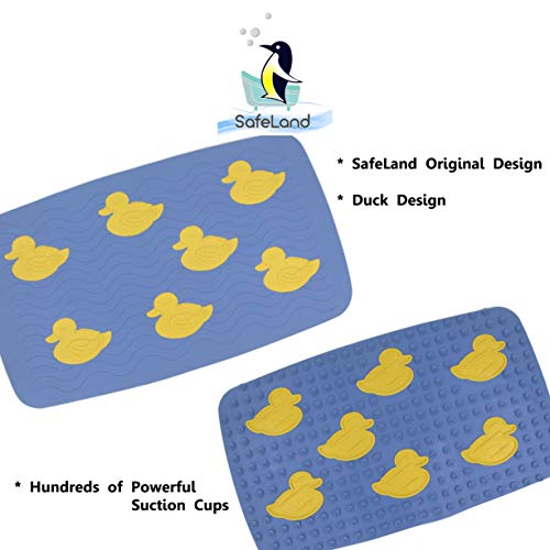 SafeLand Patented Non-Slip Bath, Tub, Baby Mat, TPR Material, Eco-Friendly, Non-PVC, Color Combo, Machine Washable, No-Odor, with Powerful Gripping Suction Cups, Duck-31 (16"x27") - color: Duck White