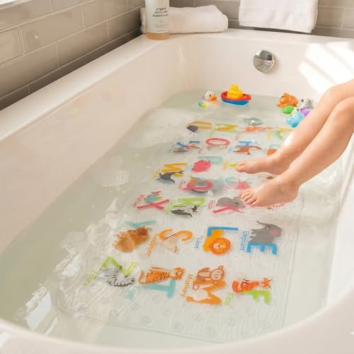 Cute Cartoon Non-Slip Bath Mat for Tub - Anti-Slip Kids Bathtub Mat, Slip-Resistant Shower Mat for Bathroom Safety, 35 X 15.3 Inch, Easy to Clean (A-Z Animals) - color: A-z Animals