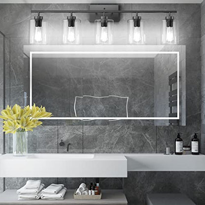 Aipsun 5 Lights Black Vanity Lights Fixtures Over Mirror with Clear Glass Shades Industrial Wall Light Fixture for Bathroom(Exclude Bulb) - size: 39.8 inch