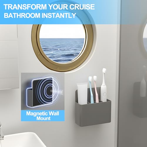 Magnetic Toothbrush Holder – Cruise Must-Have Wall-Mount Bathroom Organizer – Cruise Essentials 2025 & 2026 for Royal Caribbean, Alaska & Caribbean Staterooms (Grey) - color: Grey