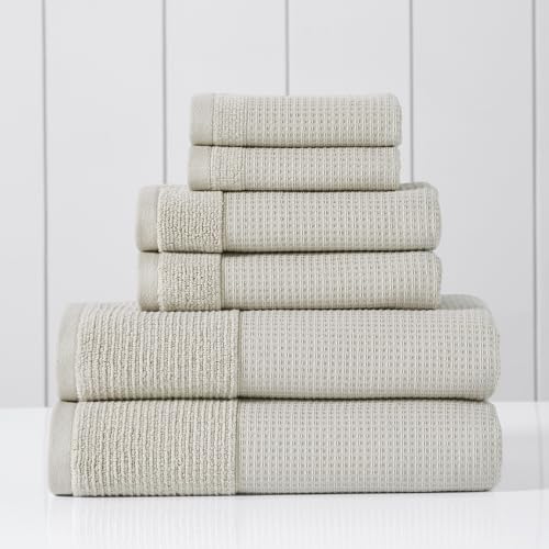 Modern Threads Waffle-Rib 6-Piece Towel Set – Premium Cotton Bath Towels, Ultra-Absorbent & Soft, Elegant Waffle Texture for Bathroom & Spa, Taupe - color: Taupe