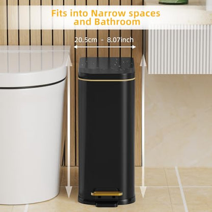 KdbK Bathroom Trash Can with Soft Close Lid, 15L/ 4 GallonRectangular Trash Can with Removable Wastebasket, Step Pedal, Slim Wastebasket for Bedroom, Home Office,B - color: Black