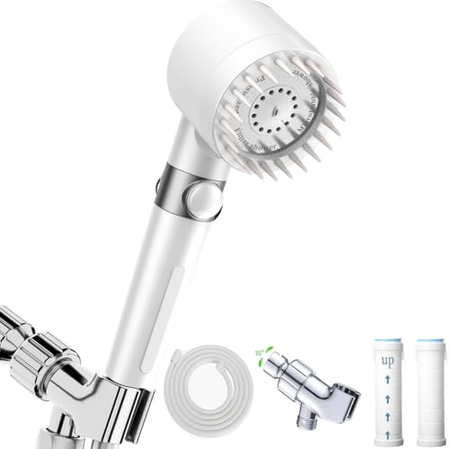 High Pressure Handheld Shower Head High Pressure Shower Heads- High Flow Even with Low Water Pressure - Hand Held Showerhead Set with 59″Replacement Hose/Bracket and Cotton Filters (true white) - color: true white