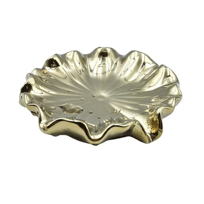 Ceramic Soap Dish Self-Draining Lotus Leaf Soap Holder Soap Saver for Bathroom,Kitchen,Sink,Bathtub(Gold) - color: Gold