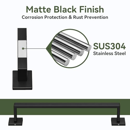 5-Pieces Matte Black Bathroom Hardware Set, 16 Inch Bathroom Towel Bar Set, SUS304 Stainless Steel Bathroom Hardware Accessories Set, Towel Racks for Bathroom Wall Mounted - size: 16 Inch (5 Pieces)