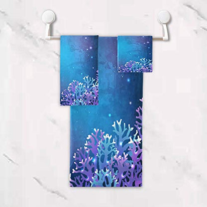 ALAZA Towel Bathroom Sets,Dreamy Glowing Seahorse Towels 3-Piece 1 Bath Towel 1 Washcloth 1 Hand Towel, Bath Towel Set of 3 Soft Multifuntion for Home Kitch - color: Multi23