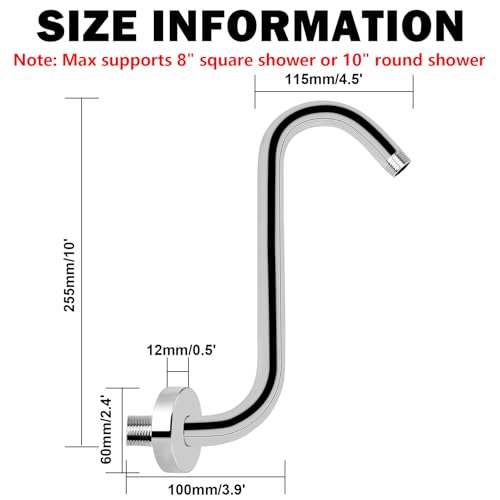 NearMoon S Shaped Shower Head Riser Arm, Shower Extender Arm with Flange, Standard 1/2" Connection- Bathroom Accessory (10 Inch, Chrome) - color: Chrome, style: 10 Inch