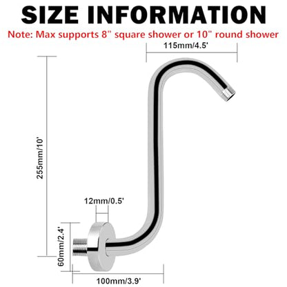 NearMoon S Shaped Shower Head Riser Arm, Shower Extender Arm with Flange, Standard 1/2" Connection- Bathroom Accessory (10 Inch, Chrome) - color: Chrome, style: 10 Inch
