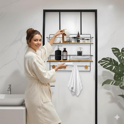 Over-the-Door Shower Caddy, Large 2-Tier Wooden Hanging Shower Shelves