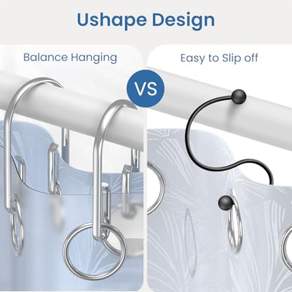 Chrome Shower Curtain Hooks Rings，Double Sided Shower Curtain Hooks Rust Proof，12 pcs Shower Hooks for Inside Shower，Smooth Sliding Anti-Drop Double Shower Rings for Curtain (Chrome) - color: Chrome