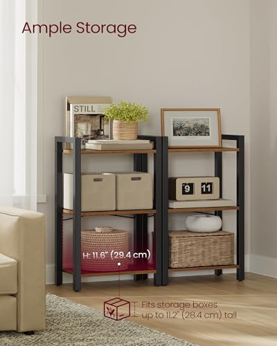 VASAGLE 3-Tier Bookshelf, Bookcase with Steel Frame, Book Shelf for Living Room, Home Office, Study, 9.4 x 15.7 x 30.1 Inches, Industrial Style, Rustic Brown and Ink Black ULLS098K02 - color: Rustic Brown + Ink Black, size: 3 Tiers (9.4"D x 15.7"W x 30.1"