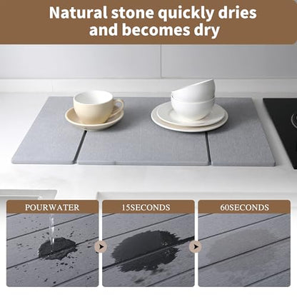 Foldable Stone Dish Drying Mat for Kitchen Counter, Diatomaceous Earth Drying Mat with Non-Slip Backing, Heat Resistant Multifunctional Mat for Kitchen & Bathroom, Instant water absorption-(24"×16") - color: Light Gray1