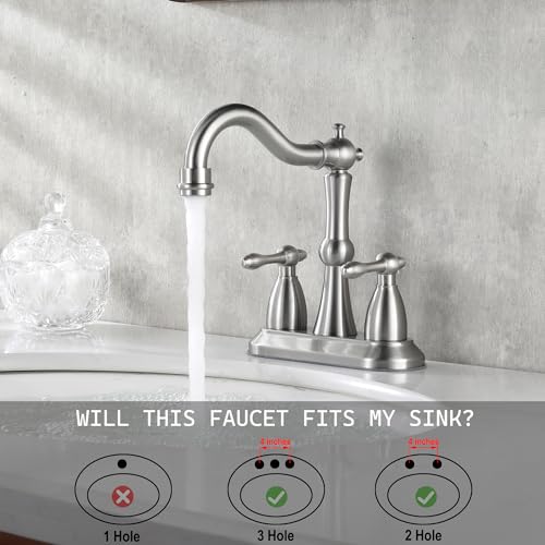 Brushed Nickel Bathroom Sink Faucet, Stainless Steel Centerset Antique Bathroom Faucet with Drain and Supply Hose,4 in Brushed Nickel Sink Faucet for Bathroom - color: Brushed Nickel