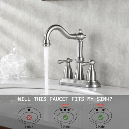Brushed Nickel Bathroom Sink Faucet, Stainless Steel Centerset Antique Bathroom Faucet with Drain and Supply Hose,4 in Brushed Nickel Sink Faucet for Bathroom - color: Brushed Nickel