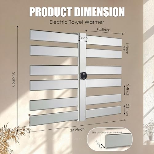 K&KALONZO Electric Towel Warmer Wall Mount Heated Rack Timer, 12-Bar,Silver | Fast Heat in 2 Min, 3 Heat Levels, Anti-Scald, NTC Safety, Plug-in/Hardwired Aluminum Towel Warmer for Bathroom - color: Silver, size: 12-Bar