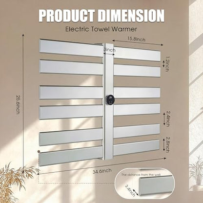 K&KALONZO Electric Towel Warmer Wall Mount Heated Rack Timer, 12-Bar,Silver | Fast Heat in 2 Min, 3 Heat Levels, Anti-Scald, NTC Safety, Plug-in/Hardwired Aluminum Towel Warmer for Bathroom - color: Silver, size: 12-Bar