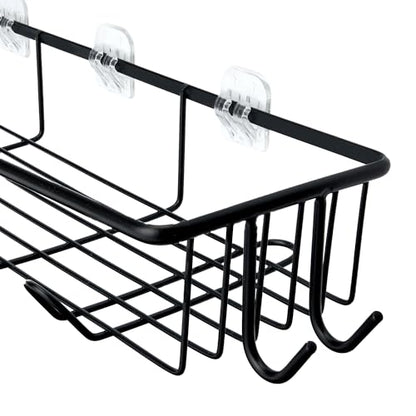 Amazon Basics Shower Shelves Organizer，5-Piece Stainless Steel Caddy Set with Soap Holder and Brush Holder, Adhesive Mount, Black | Pack of 5 Adhesive - size: Set of 5
