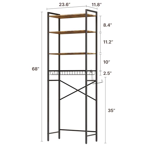 Gizoon Over-The-Toilet Storage Rack with Adjustable Shelf and Basket, 4-Tier Freestanding Space Saver Bathroom Shelves Above Toilet for Room - color: Black