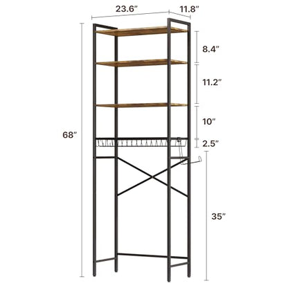 Gizoon Over-The-Toilet Storage Rack with Adjustable Shelf and Basket, 4-Tier Freestanding Space Saver Bathroom Shelves Above Toilet for Room - color: Black