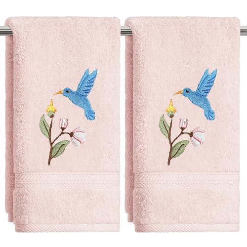 Artoid Mode 2 Pcs Pink Bird Floral Embroidered Hand Towels for Bathroom, 100% Cotton Soft Absorbent Farmhouse Decor Towels, 13.7 x 29.5 Inch - color: Pink, size: 13.7" x 29.5", 2PCS