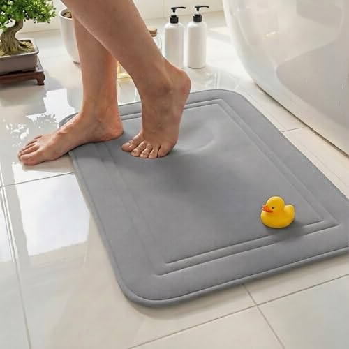 Memory Foam Bath Mat 24x16, Non Slip, Machine Washable, Quick Dry & Absorbent Rugs, Bath Mats for Bathroom Floor, Tub & Shower, Bathroom Rug, Gray - color: Grey, size: 24 x 16 Inch