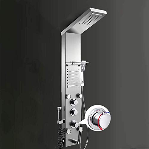 Shower Thermostatic Waterfall Rainfall Shower Panel Tower Shower Shower Column Body Massage Jets Hand Shower Tub Spout Wall Mounted Shower Panel,Silver,B - color: Silver, size: B